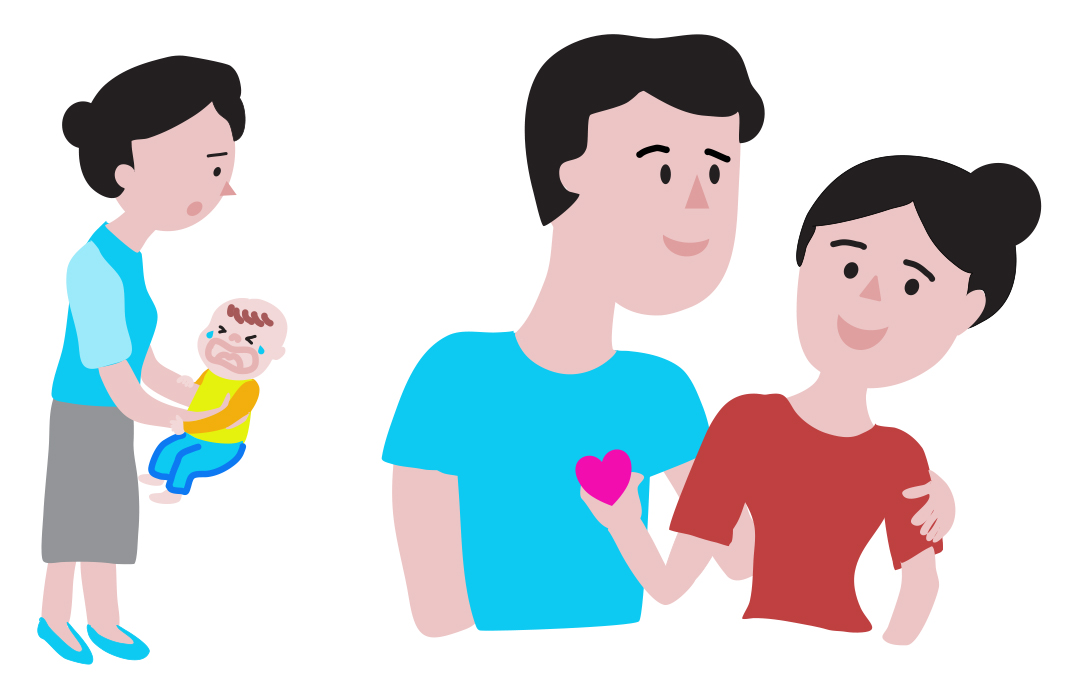 Mum is spending some time alone with husband while Grandma looks after the baby.