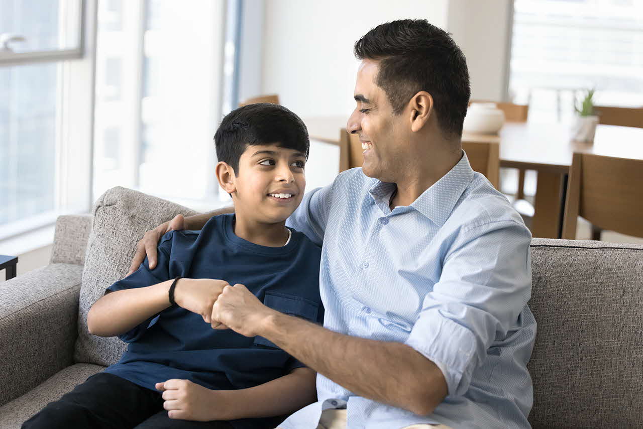 Parent having a moment with their child