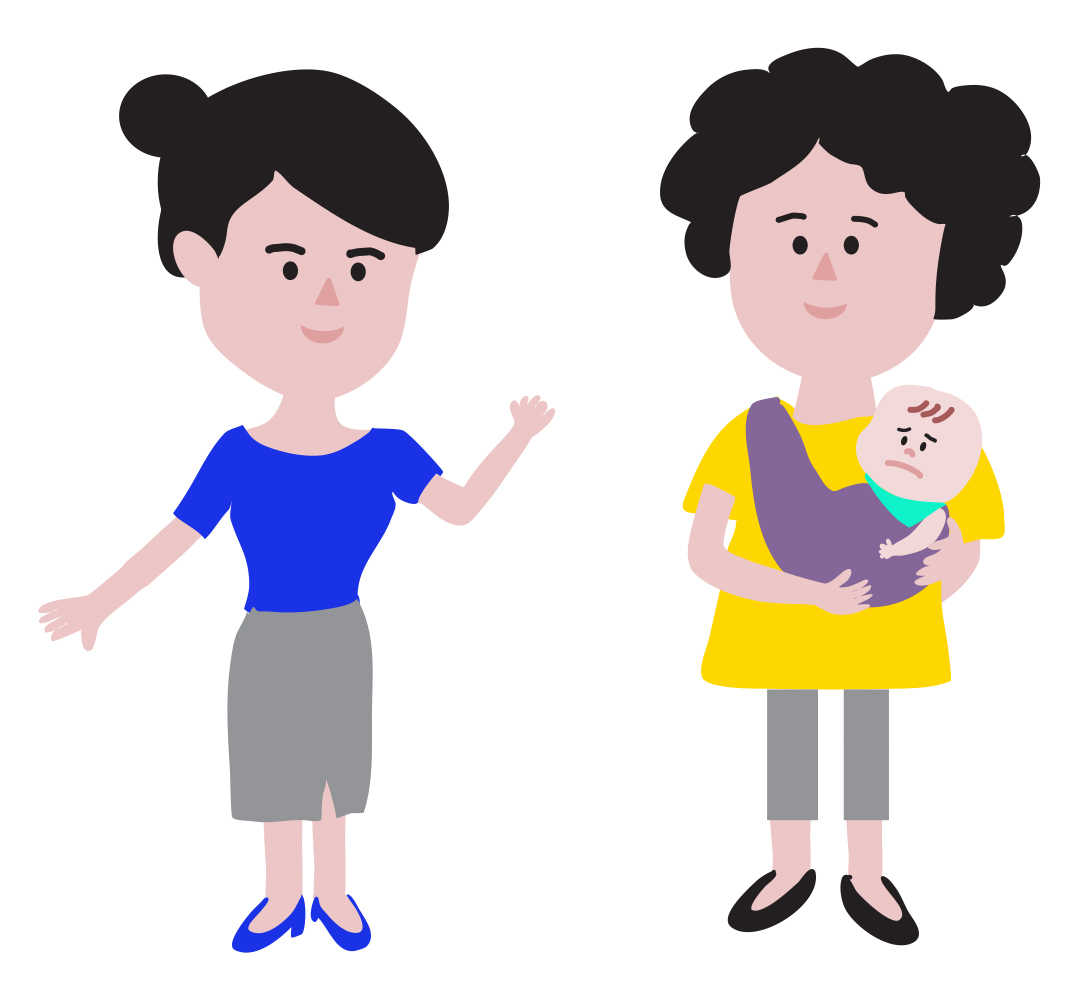 Working mum is saying goodbye to her baby before going to work.