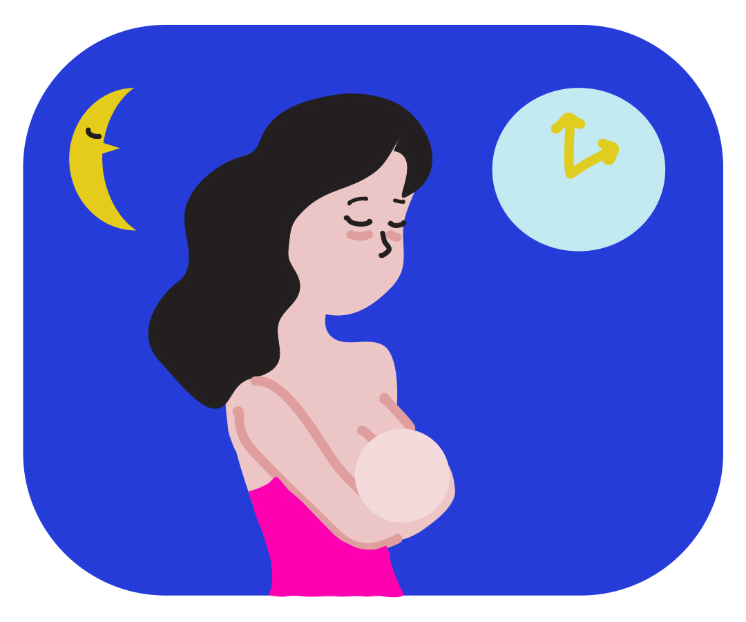 Mum breastfeeding baby at night.
